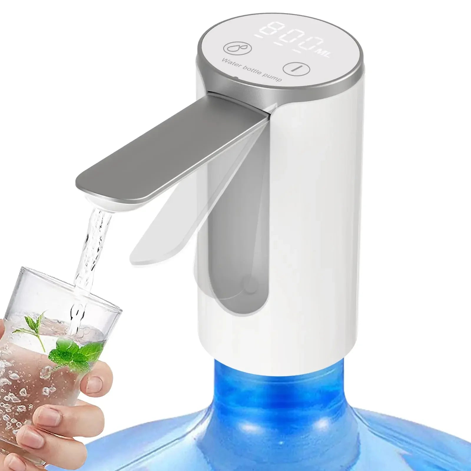 Water Dispenser for 2-5 Gallon Bottle, LED Display Touch Button 3 Quantitative Drinking Water Pump,Type C Charging Water Pump