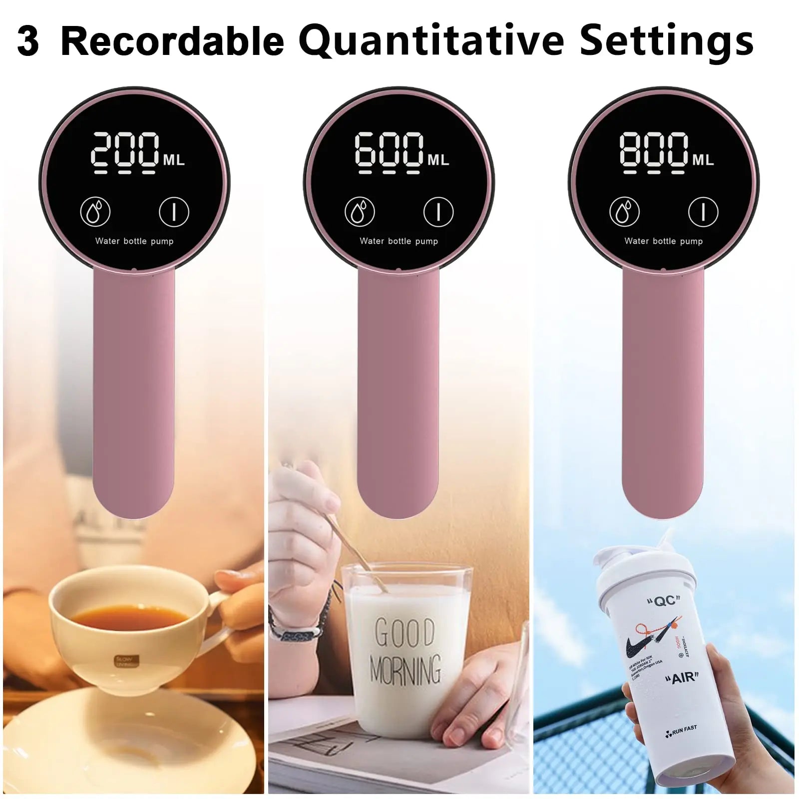 Water Dispenser for 2-5 Gallon Bottle, LED Display Touch Button 3 Quantitative Drinking Water Pump,Type C Charging Water Pump