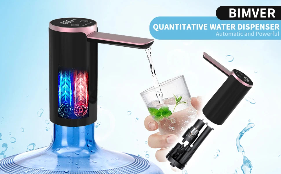 Water Dispenser for 2-5 Gallon Bottle, LED Display Touch Button 3 Quantitative Drinking Water Pump,Type C Charging Water Pump