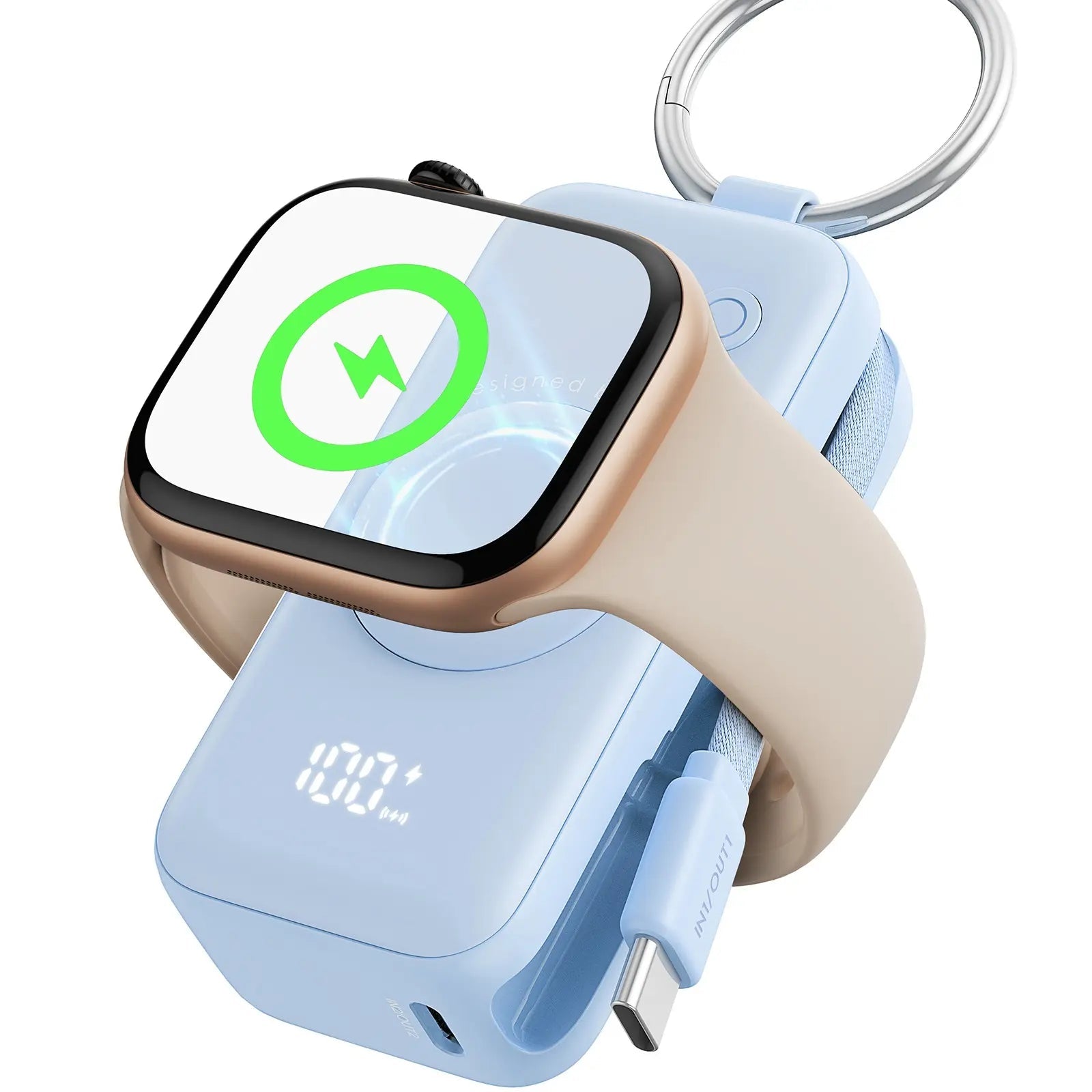 INIU P81 Snapgo Mini 5000Mah Power Bank with Keychain for Apple Watch Ultra SE 2/3 Series Iphone Air 8 ~ 17 Airpods Series 20W Built-In USB C Cable Fast Charge Portable Charger Travel EDC Battery Pack Phone Charger Valentine'S Day Girls Mom Couple Gift